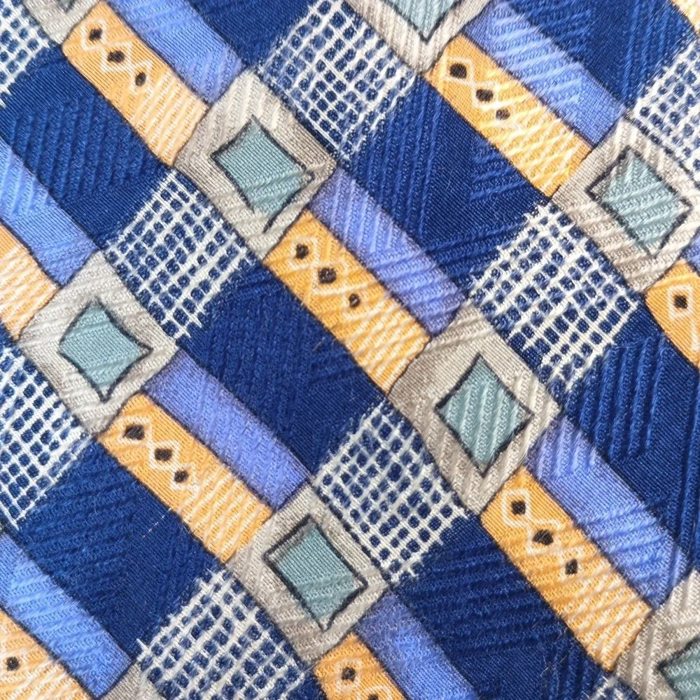 VTG Robert Talbott Studio Tie Mens Gold Blue Geometric Studio 60